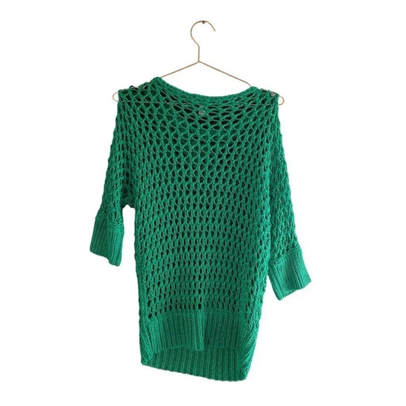 Chico's Women's Jade Green Long Sleeve Pullover Crochet Sweater Size 1 - Picture 2 of 3